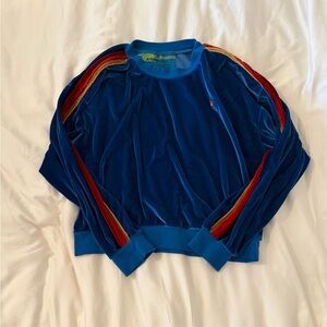 Aviator Nation Blue Velour Sweatshirt with signature stripes
